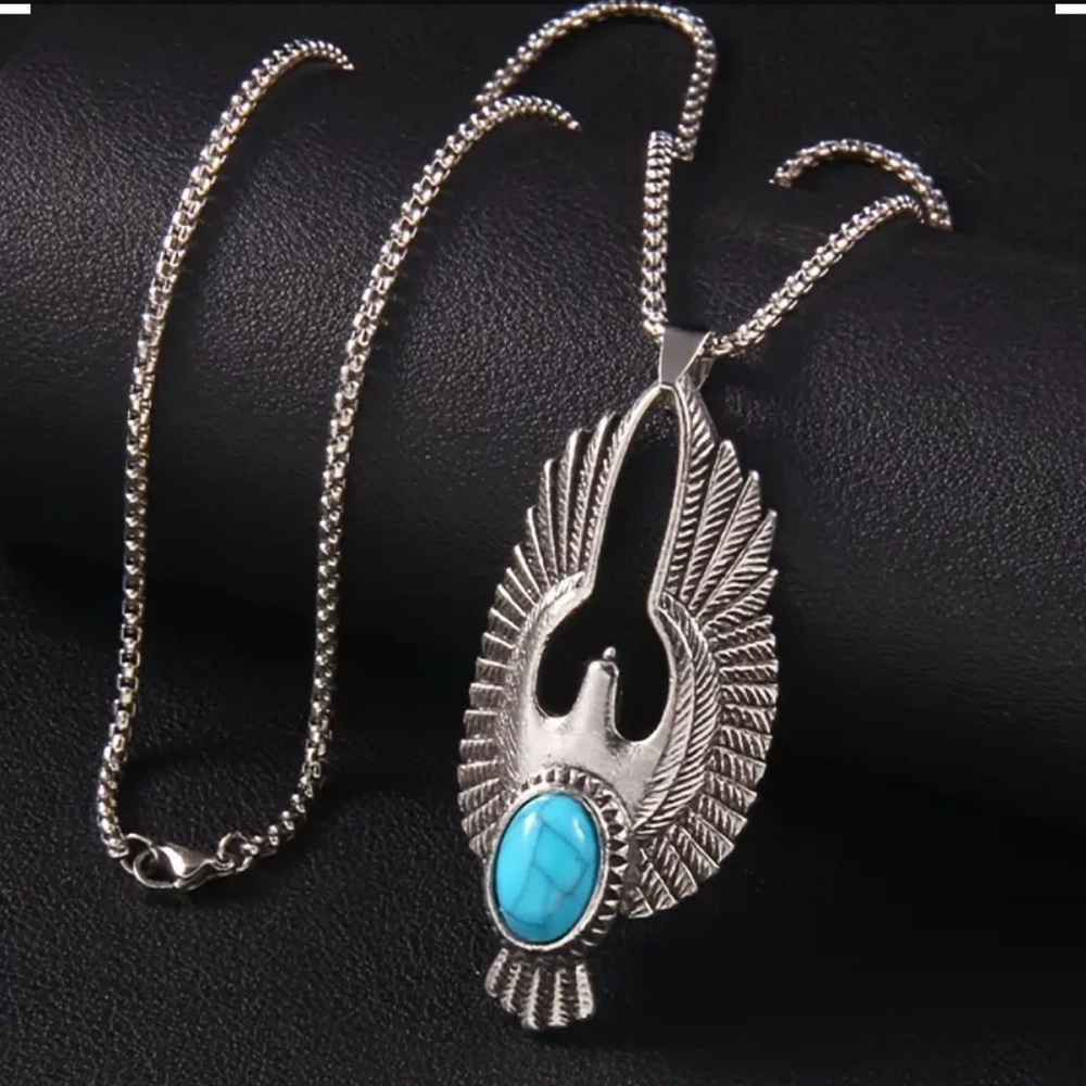Silver Turquoise Pendant Necklace - Picture 6 of 7